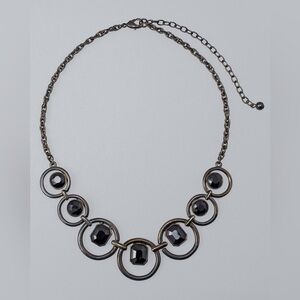 Jet-Stone Circle Station Necklace